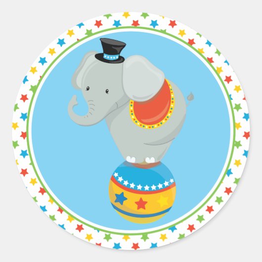 Circusthema | Olifant op Circus Ball Ronde Sticker (Voorkant)