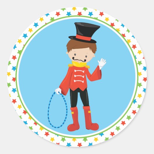 Circusthema | Ringmeester Ronde Sticker (Voorkant)