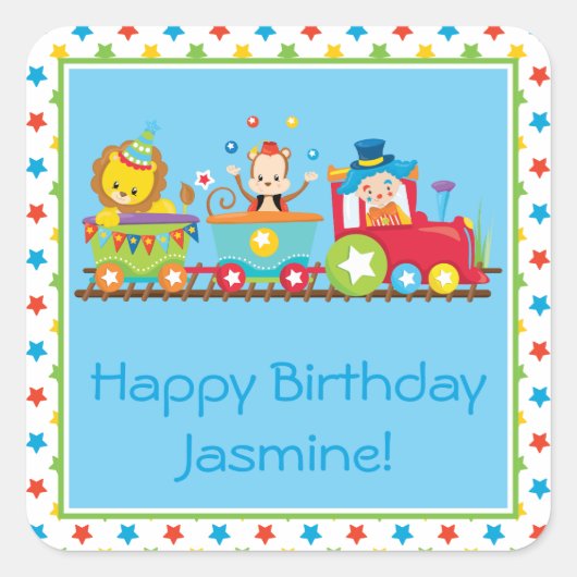 circustrein | clown | Leeuw | Aap | Gepersonalisee Vierkante Sticker (Voorkant)