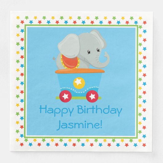 circustrein | Olifant | Gepersonaliseerd Servetten (Voorkant)