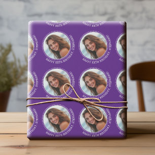 Cirkel 1 Foto met Birthday Greeting - Paars Cadeaupapier