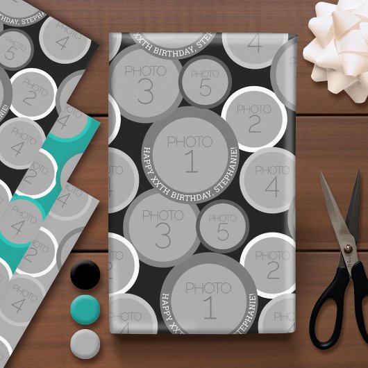 Cirkel 5 Foto Happy Birthday Greeting - cirkels Inpakpapier Vel