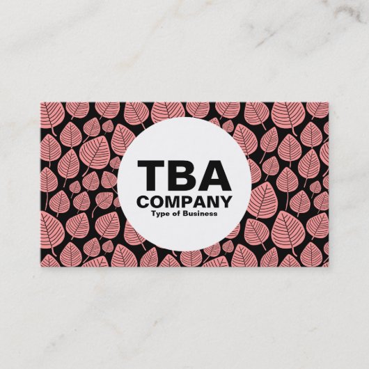 Cirkel - Bladeren - Zacht roze op zwart Visitekaartje (Voorkant)