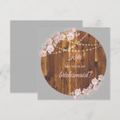Cirkel Bloem Licht Snaar Houten Bruidsmeisje Kaart (Voorkant / Achterkant)