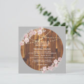 Cirkel Bloemen Licht Strings Houten Bruiloft Uitno Kaart (Staand voorkant)