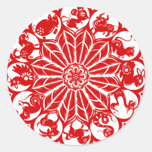 Cirkel Chinese Zodiac Papercut Ronde Sticker