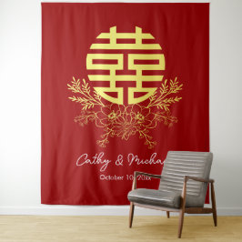 Cirkel dubbel geluk bloem bruiloft achtergrond wandkleed