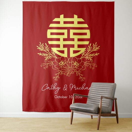 Cirkel dubbel geluk bloem bruiloft achtergrond wandkleed (In situ)