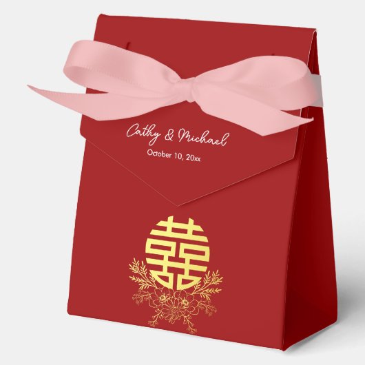 Cirkel dubbel geluk bloem chinese bruiloft bedankdoosjes (Voorkant)