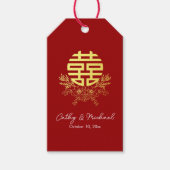 Cirkel dubbel geluk bloem chinese bruiloft cadeaulabel (Voorkant)