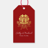 Cirkel dubbel geluk bloem chinese bruiloft cadeaulabel (Achterkant)