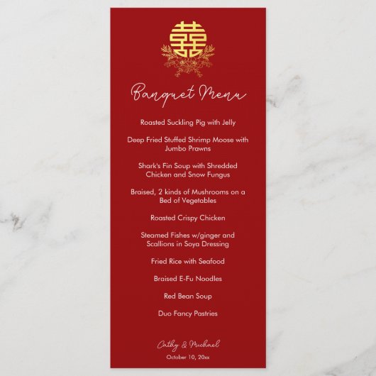 Cirkel dubbel geluk bloem chinese bruiloft menu (Voorkant)