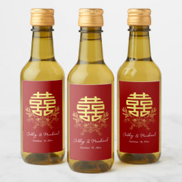 Cirkel dubbel geluk bloem chinese bruiloft wijn etiket