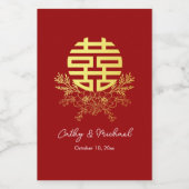 Cirkel dubbel geluk bloem chinese bruiloft wijn etiket (Enkel label)