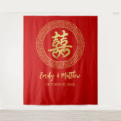 Cirkel dubbel geluk Chinese bruiloft achtergrond Wandkleed (Voorkant)
