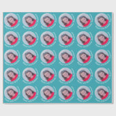 Cirkel één Foto met Birthday Greeting - Blauw Cadeaupapier (Vlak)