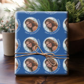 Cirkel één Foto met Birthday Greeting - Blauw Cadeaupapier