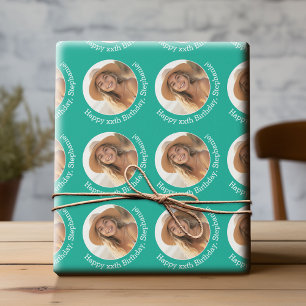 Cirkel één Foto met Birthday Greeting Emerald Cadeaupapier