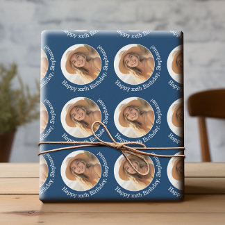 Cirkel één Foto met Birthday Greeting - marine Cadeaupapier