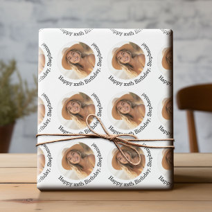 Cirkel één Foto met Birthday Greeting - Wit Cadeaupapier