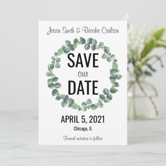 Cirkel Eucalyptus "Save our Date"-Kaarten Kaart (Staand voorkant)