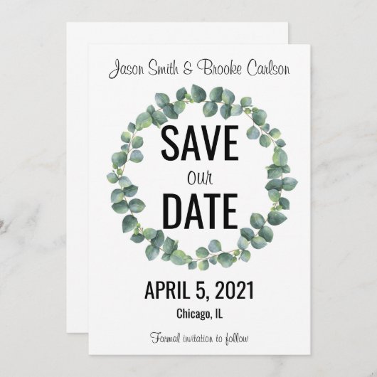 Cirkel Eucalyptus "Save our Date"-Kaarten Kaart (Voorkant / Achterkant)