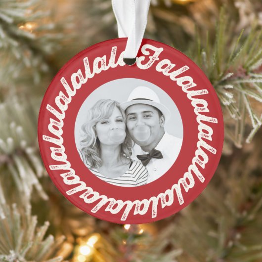 Cirkel Falalalala Bold Script Foto Rood kerstfeest Ornament (Boom)