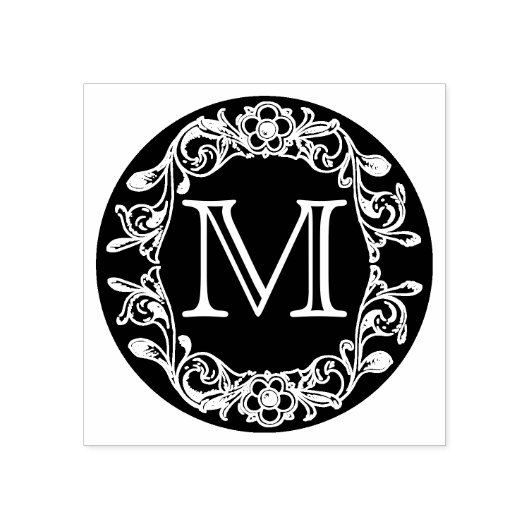 Cirkel Floral ingelijst Monogram Rubberstempel (Afrduk)