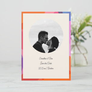 Cirkel Foto Kleurrijke Rand Modern Koppel Save The Date