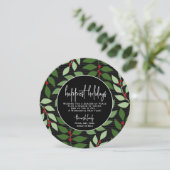 Cirkel foto terug - zwarte groene botanische geluk feestdagenkaart (Staand voorkant)