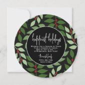 Cirkel foto terug - zwarte groene botanische geluk feestdagenkaart (Voorkant)
