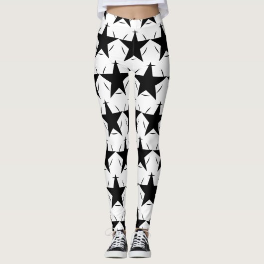 Cirkel geometrisch patroon van zwarte en witte ste leggings (Voorkant)