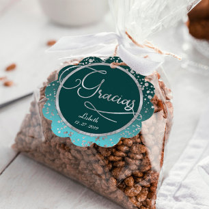 Cirkel geschulpte notitie Blue Silver Confetti Bedankjes Labels