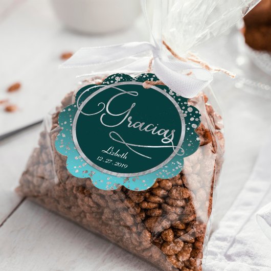 Cirkel geschulpte notitie | Blue Silver Confetti Bedankjes Labels