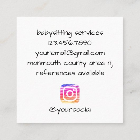 Cirkel Kleding Pins Blauw en Perzik IG Babysitter Vierkante Visitekaartje (Achterkant)
