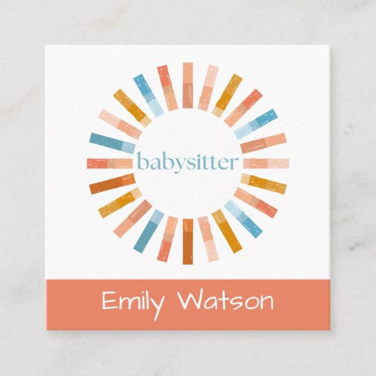 Cirkel Kleding Pins Blauw en Perzik IG Babysitter Vierkante Visitekaartje (Voorkant)