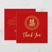 Cirkel lijst chinese bruiloft dubbel geluk bedankkaart (Voorkant / Achterkant)