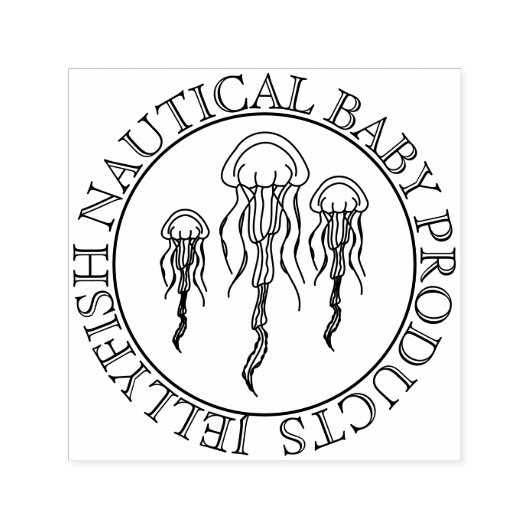Cirkel Lijst Cute Minimal Nautical Jellyfish Zelfinktende Stempel (Design)
