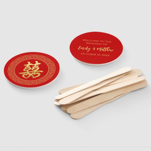 Cirkel lijst dubbel geluk Chinees bruiloft Handwaaier (Niet-gemonteerd)