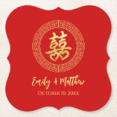 Cirkel lijst dubbel geluk Chinees bruiloft Kartonnen Onderzetters (Voorkant)