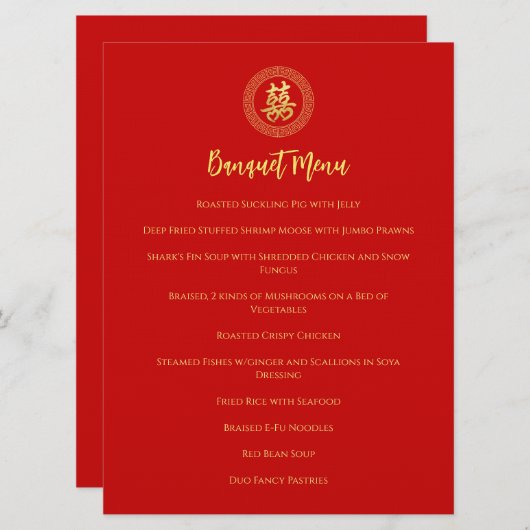 Cirkel lijst dubbel geluk chinese bruiloft menu (Voorkant / Achterkant)