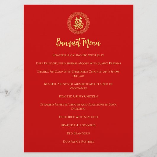 Cirkel lijst dubbel geluk chinese bruiloft menu (Voorkant)