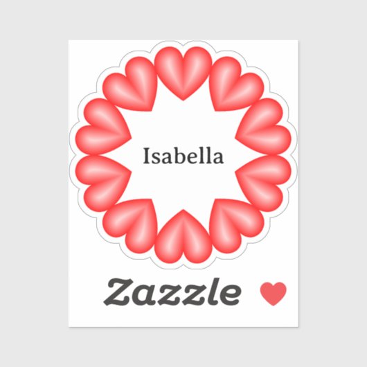 Cirkel met harten en aanpasbare naam sticker (Vel)