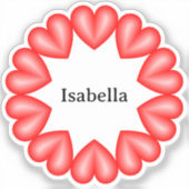 Cirkel met harten en aanpasbare naam sticker (Voorkant)