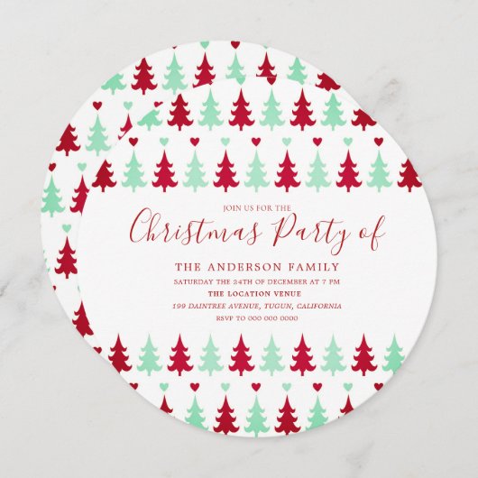 Cirkel met kerstfeest rond groen en rood boompatro kaart (Voorkant / Achterkant)