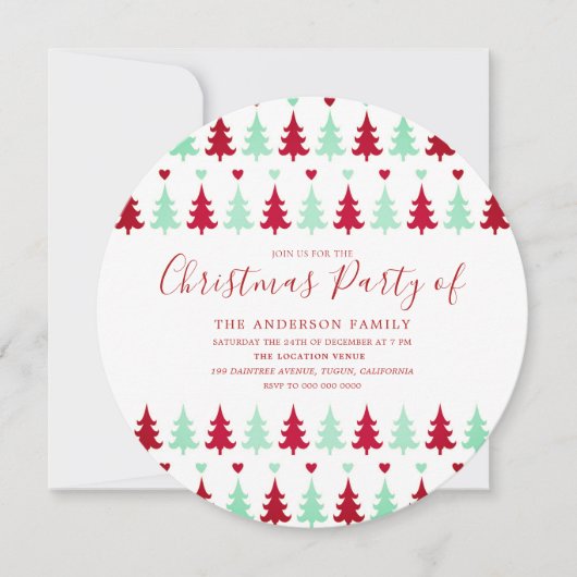 Cirkel met kerstfeest rond groen en rood boompatro kaart (Voorkant)