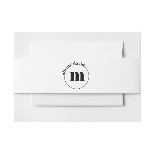 Cirkel met namen en monogram zwart wit bruiloft uitnodigingen wikkel (Voorkant Voorbeeld)