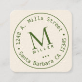 Cirkel Monogram groen afgeronde rand Vierkante Visitekaartje (Voorkant)