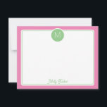 Cirkel Monogram Initiaal Preppy Roze Groen Notitiekaartje<br><div class="desc">Dit meisjesachtige ontwerp heeft een eenvoudige rand met een cirkel bovenaan met een monogram initiaal en ruimte voor een naam/tekst onderaan. Klik op de aanpassen knop als je de ontwerpelementen wilt aanpassen en/of de tekst verder wilt aanpassen! Variaties van dit ontwerp, extra kleuren en bijpassende producten zijn beschikbaar in onze...</div>