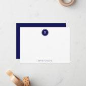 Cirkel Monogram marineblauw gepersonaliseerd vlak Notitiekaartje (Voorkant / Achterkant in situ)